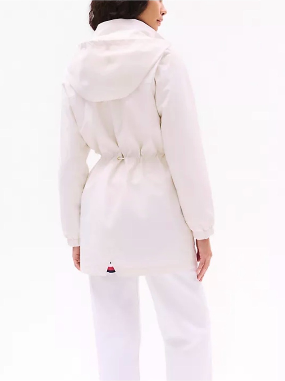 Women's White Hooded Anorak Jacket - Lightweight Drawstring Waist